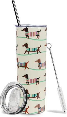 Miniatura 30 de Dachshund - Vaso de viaje aislado de acero inoxidable de 20 onzas con asa y pajilla, regalo para mujer, para el Día de la Madre, a prueba de fugas