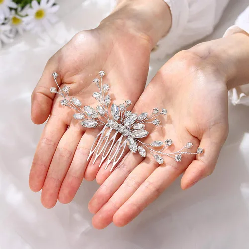 Miniatura 2 de Unicra Bride Silver - Peine para el cabello de boda con cristales brillantes, accesorio para el cabello con diamantes de imitación para mujeres