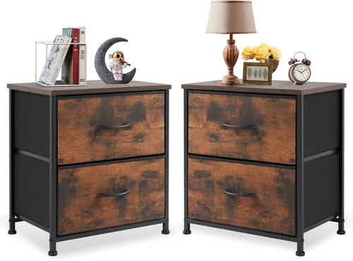 Miniatura 21 de DUMOS Mesita de noche pequeña con 2 cajones de tela, mesa auxiliar para dormitorio, muebles de almacenamiento para mesita de noche de 20 pulgadas