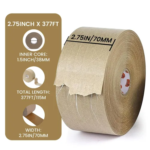 Miniatura 5 de TAPEBEAR Cinta activada por agua de 2.75 pulgadas x 377 pies, cinta engomada reforzada con fibra, cinta de papel kraft ecológica, cinta de embalaje