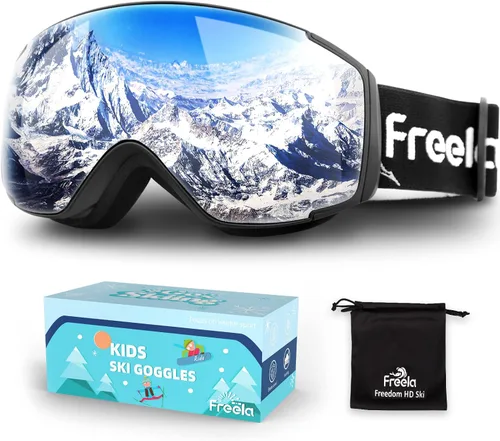 Miniatura 11 de Freela Gafas de esquí y snowboard para niños pequeños (3-14) jóvenes anti niebla anti UV gafas niñas niños equipo de esquí de nieve Lente plateada B