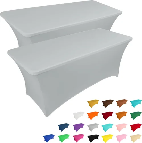 Miniatura 40 de IVAPUPU Paquete de 2 Manteles de Mesa de 6 Pies para Mesa Rectangular Ajustados para Eventos Elásticos Azul Niebla Cubiertas de Mesa Lavables Azul