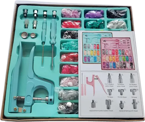 Miniatura 2 de HONEYSEW Juego de alicates a presión, 270 juegos de botones a presión T5 de plástico y metal para coser y manualidades (azul)