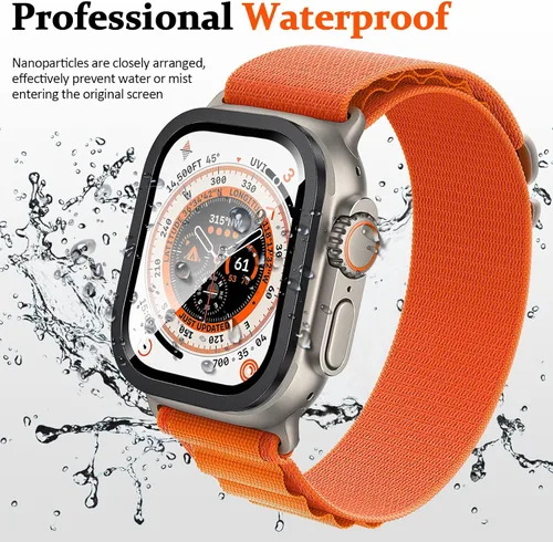 Miniatura 4 de Miimall Paquete de 2 protectores de pantalla de titanio para Apple Watch Ultra/Ultra 2 de 1.732 pulgadas, marco de titanio + vidrio templado