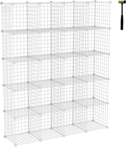 C&AHOME Almacenamiento de cubos de alambre – Organizador de 20 cubos, rejillas de metal, estantería modular, ideal para dormitorio y oficina, 48.4