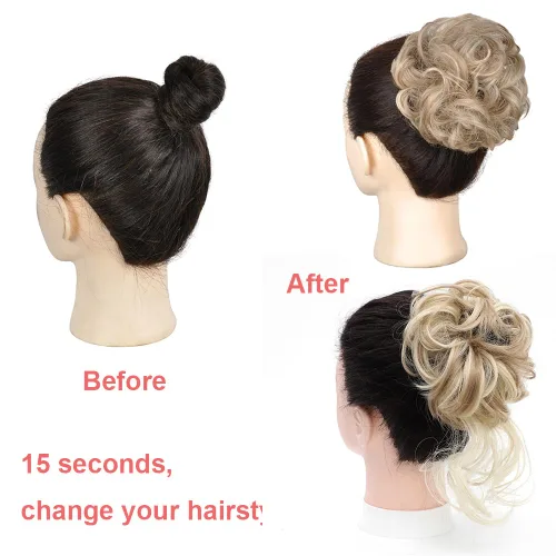 Miniatura 6 de KETHBE Extensión de Cabello para Moño Desordenado, con Banda Elástica, para Peinados Alborotado, Extensiones de Cabello Rizado para Mujeres