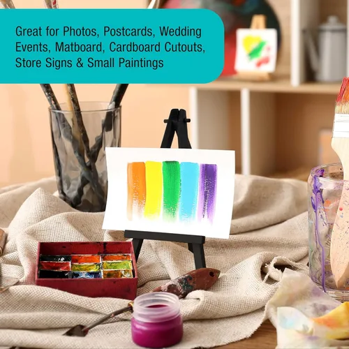 Miniatura 5 de U.S. Art Supply Caballete de madera negro pequeño de 8 pulgadas de alto (paquete de 6), trípode de lona con marco A, caballetes de pintura pequeños
