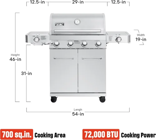 Miniatura 4 de Monument Grills - Parrilla de gas propano de 4+2 quemadores de acero inoxidable estilo gabinete con quemadores laterales y de sellado lateral