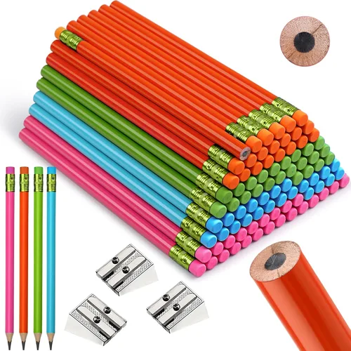 Miniatura 11 de Fainne Juego de 102 lápices jumbo para niños pequeños, 96 lápices grandes gruesos con borradores, 6 sacapuntas a granel para preescolar, jardín