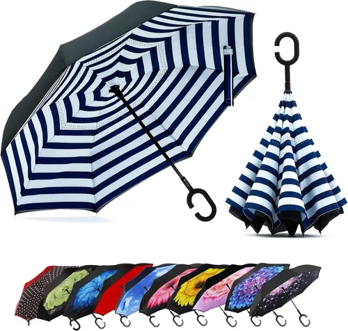 Miniatura 48 de MRTLLOA - Paraguas invertido de gran tamaño de 40/49/56 pulgadas - Sombrilla doble capa resistente al viento, con mango en forma de C y tamaño golf