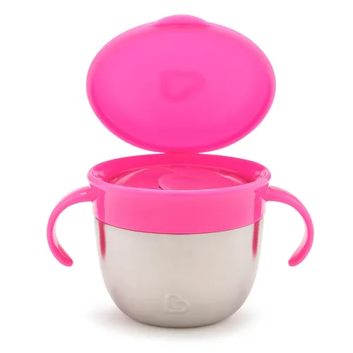 Miniatura 4 de Munchkin® Snack+™ Pinza para aperitivos de acero inoxidable con tapa, 9 onzas, rosa, paquete de 1 unidad