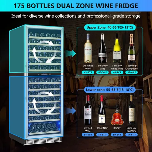 Miniatura 3 de ORYMUSE Refrigerador de vino de doble zona independiente de 175 botellas, refrigerador de vino integrado de gran capacidad de 24 pulgadas