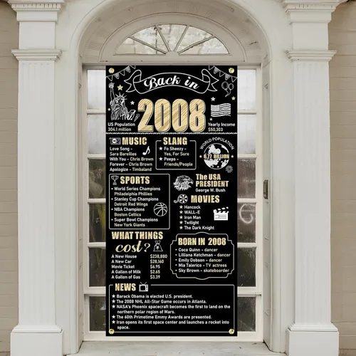Miniatura 4 de Decoraciones de cumpleaños número 18 para niños y niñas, cartel de puerta de feliz cumpleaños de 18 años, suministros de fiesta, cartel de fondo