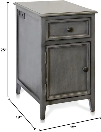 Miniatura 2 de Mesa auxiliar con puerto USB con cajón y gabinete en estilo moderno, 25 pulgadas de alto y 15 pulgadas de ancho, acabado vintage gris lavado