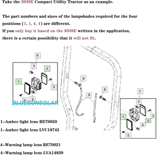 Miniatura 2 de BLUESUNSOLAR 1 lente ámbar LVU18745 de repuesto de lente de luz trasera para John Deere Tractor 1023E 1025R 1026R 2025R 2027R 2032R 2038R 2305 2320