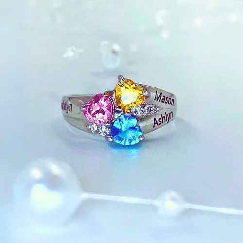 Miniatura 3 de La madre de los anillos con piedras de la fortuna, elija 3 piedras de la fortuna, 3 nombres y 1grabado personalizado