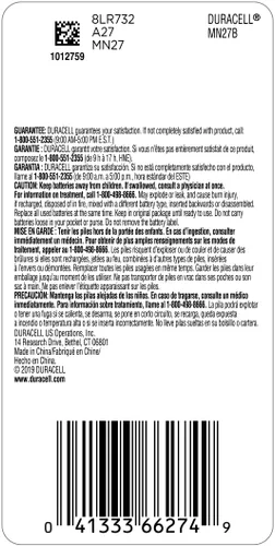 Miniatura 2 de Duracell 27 baterías alcalinas de 12 V, paquete de 1 unidad, batería alcalina de 27 12 voltios, larga duración para llaveros, alarmas de automóvil