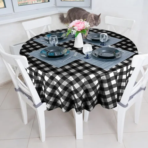 Miniatura 5 de Remagr Mantel Desechable de Cuadros Redondo de Plástico Buffalo Plaid Mantel de Mesa de 84'' Cubierta de Mesa Gingham para Picnic Camping BBQ Fiesta