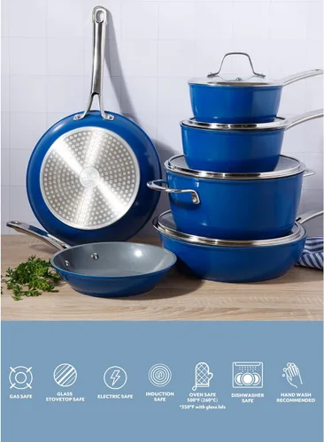 Miniatura 7 de Sur La Table Kitchen Essentials Cool Commune - Juego de ollas y sartenes de aluminio forjado duradero anodizado duro de 10 piezas, interior cerámico