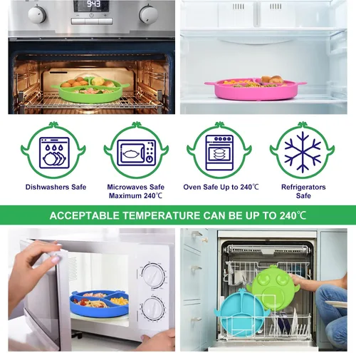 Miniatura 5 de Platos para niños pequeños, platos para bebés con succión, placas de succión divididas de silicona de grado alimenticio para niños pequeños y bebés