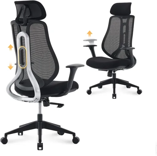 Nouhaus Strato Silla de oficina ergonómica, sillas de oficina en casa de malla, cómodas con reposabrazos 3D, respaldo ajustable en altura, Negro