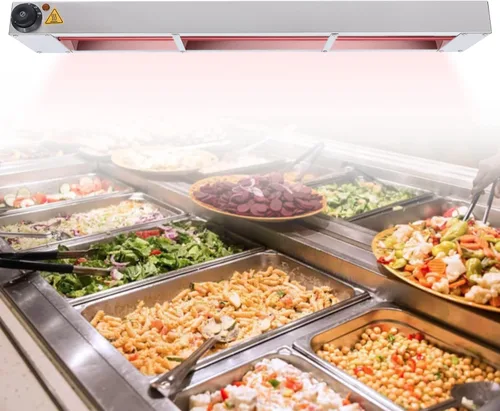 Miniatura 5 de Lámpara de calor de alimentos de 36 pulgadas, calentador de alimentos con enchufe y cadenas, temperatura ajustable de acero inoxidable plateado