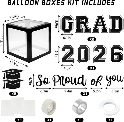 Miniatura 2 de Decoraciones de graduación 2026, juego de 4 cajas con 129 globos arco guirnalda kit suministros de fiesta para cualquier grado negro
