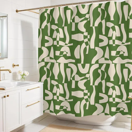 Miniatura 14 de Cortina de ducha con estampado floral coral oscuro - Patrón de flores negras moderno melancólico - Decoración moderna para el hogar - Cortina