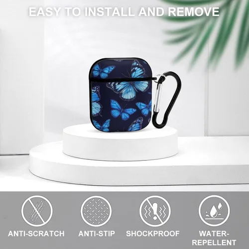 Miniatura 3 de Funda protectora de silicona compatible con Airpods 2 y 1 (hermosas mariposas, mariposas azules)