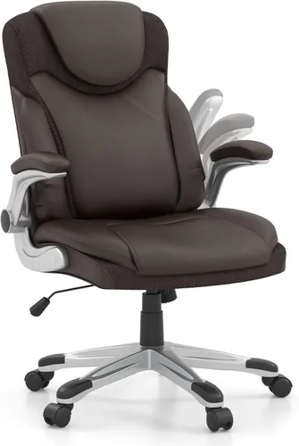 Miniatura 8 de COSTWAY Silla de oficina ejecutiva, silla ergonómica de piel sintética para computadora con reposabrazos abatibles y soporte lumbar, silla de tareas