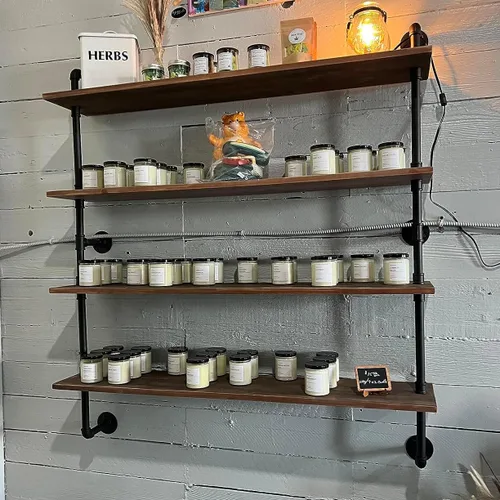 Miniatura 37 de HDDFER - Estantería industrial para tuberías rústicas en blanco, estantes de pared de tubería industrial con tablas de madera, estantes flotantes