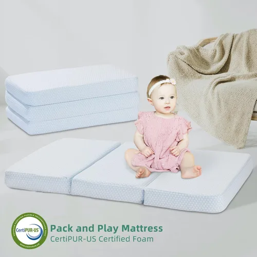 Miniatura 7 de Colchón triple Pack and Play, 38 x 26 pulgadas, colchón de espuma viscoelástica de doble capa Pack N Play, colchón transpirable portátil para Pack N