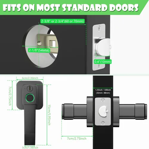 Miniatura 7 de FITNATE Cerradura de puerta de huellas dactilares con control de aplicación, cerradura de puerta de entrada sin llave con asa, perilla de puerta