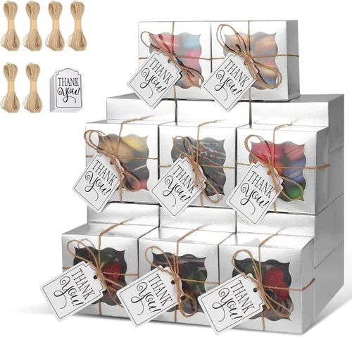 Miniatura 27 de KPOSIYA 60 cajas de panadería negras con ventana, cajas individuales de 4 x 4 x 2.5 pulgadas, caja de regalo de papel kraft negro para pasteles