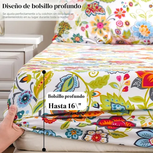 Miniatura 5 de Bedlifes - Juego de sábanas King ultrasuave, transpirable, con bolsillo profundo de flores sedosas, 100% microfibra, 4 piezas, tamaño King con Flor
