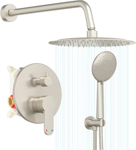 Gabrylly Juego de grifo de ducha, sistema de ducha con válvula de ducha de equilibrio de presión, cabezales de ducha de lluvia de 12 pulgadas con
