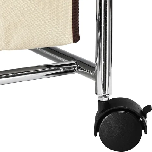 Miniatura 4 de Simple Houseware Carro Clasificador de Ropa Sucia Rodante de Servicio Pesado de 2 Bolsas, Cromado – Bolsas Extraíbles de 2 Secciones y Ruedas