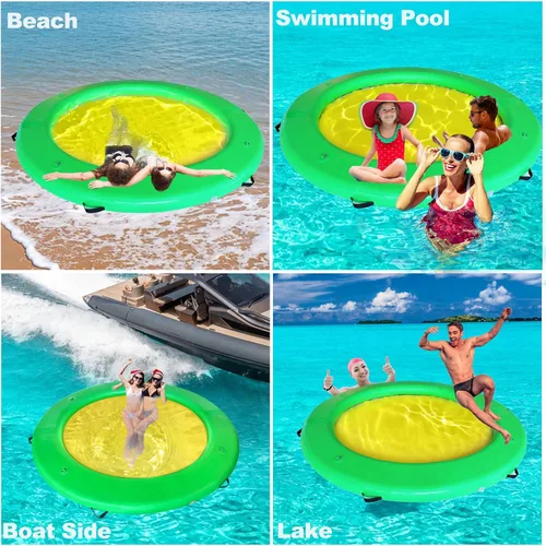 Miniatura 4 de Water Hammock Inflatable Dock, 3.8ft/6ft/8ft Floating Raft Circular Water Island, Float Rings Air Mesh Platform for Lake/River/Swim Pool