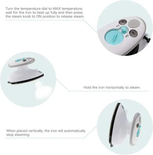 Miniatura 4 de IIMII Mini plancha de vapor de viaje, potencia de doble voltaje de 420 W, calentamiento rápido, potente vapor, suela antiadherente y diseño