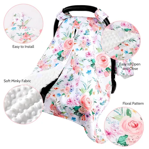 Miniatura 2 de Funda para Asiento de Carro de Bebé, Toldo de Asiento de Carro con Abertura Peekaboo de Primavera para Bebés Niñas y Niños, Fundas de Lactancia Flor
