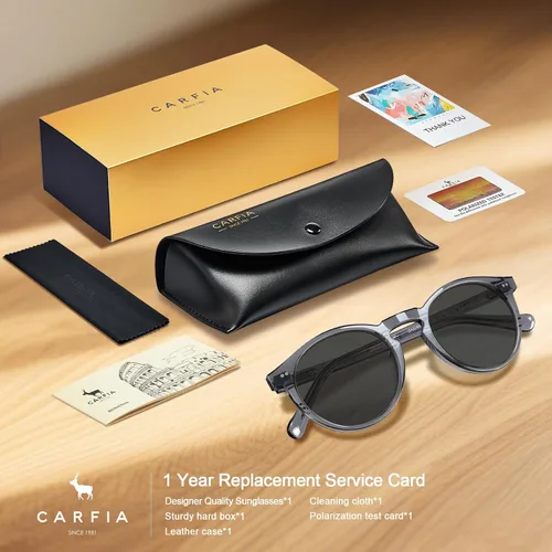 Miniatura 42 de CARFIA Gafas de sol redondas de acetato para hombre, polarizadas, protección UV, gafas de sol clásicas retro CA5289L