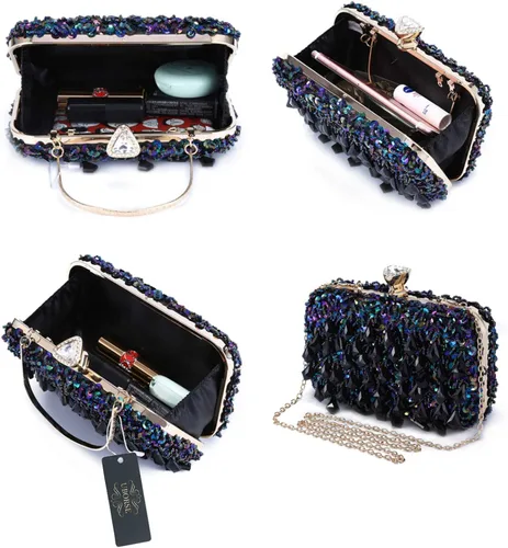 Miniatura 5 de UBORSE Bolso de noche con lentejuelas brillantes de diamantes de imitación para mujer, estilo vintage, con cuentas de cristal, para cóctel, fiesta