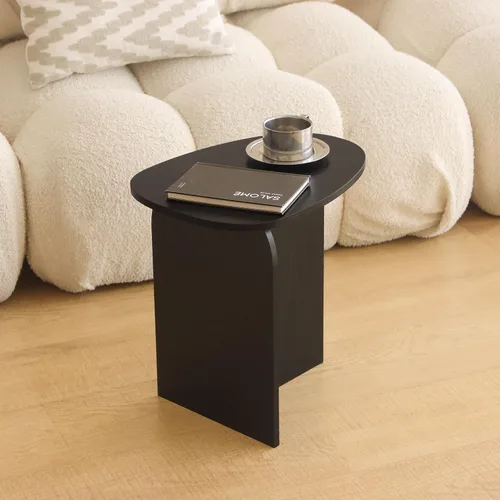 Miniatura 7 de AWASEN Mesa auxiliar negra, mesa auxiliar triangular pequeña para sala de estar, mesa de acento moderna con tablero único, mesa de noche mini para C