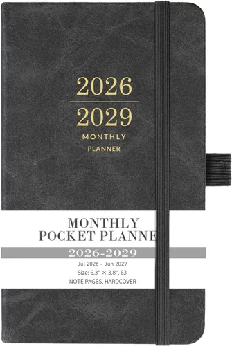 Agenda mensual 2026-2029, planificador de 3 años con cubierta de piel sintética, julio de 2026 a diciembre de 2029, planificador de bolsillo pequeño