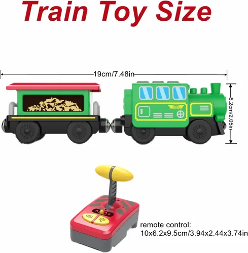 Miniatura 6 de Juego de tren de locomotora a pilas para pista de madera, vehículos magnéticos de control remoto eléctrico de juguete con potente luz de motor