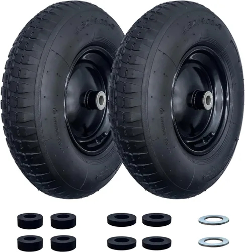Paquete de 2 ruedas y neumáticos neumáticos de 4.80/4.00-8 pulgadas con cubo central de 3 a 6 pulgadas y bujes de 3/4 pulgadas para carretilla y
