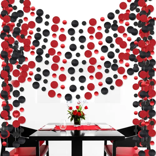Miniatura 33 de Outus Guirnalda de puntos redondos negros y rojos, 5 piezas, decoración para colgar en fiestas de graduación, cada longitud de 13.1 pies
