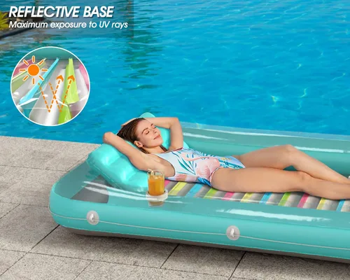 Miniatura 3 de Jasonwell Flotador de piscina inflable 4 en 1 para bronceado - Flotador de balsa para tomar el sol, juguetes, colchoneta para cama de bronceado Base