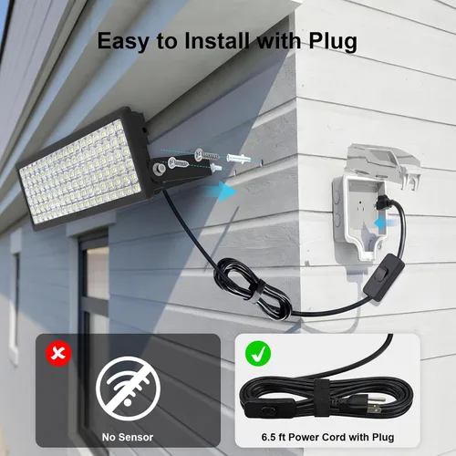 Miniatura 7 de Kekeou Luz de inundación LED de 100 W para exteriores con enchufe e interruptor y cable de alimentación de 6.56 pies, 14000 lm 6500 K, área LED