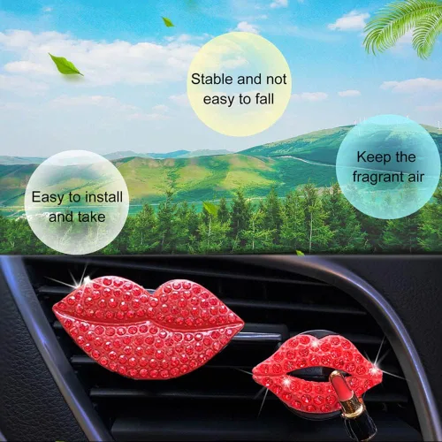 Miniatura 5 de ZOSTLAND Clip decorativo para automóvil con diamantes de imitación, ambientadores de automóvil, clip de ventilación de auto, accesorios 2 labios